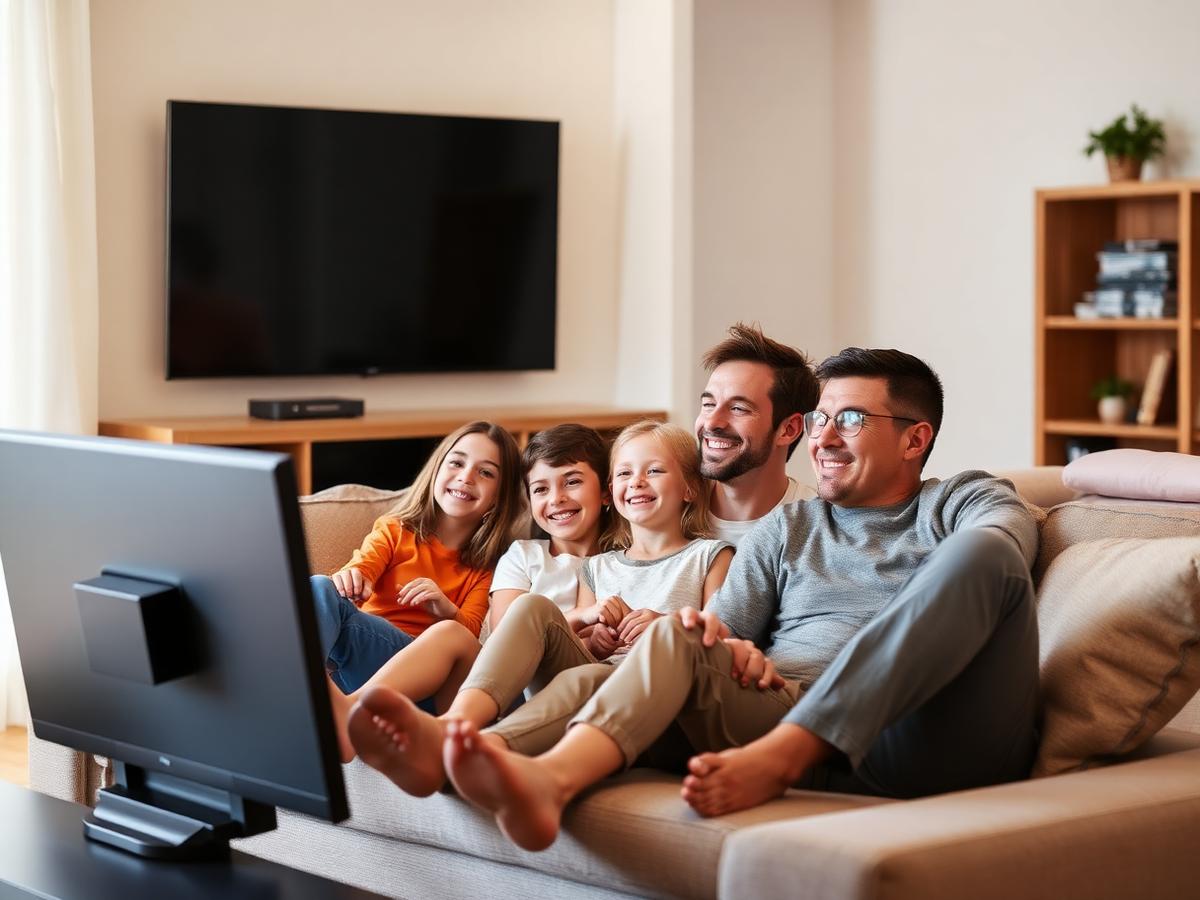 A family watching TV together at home